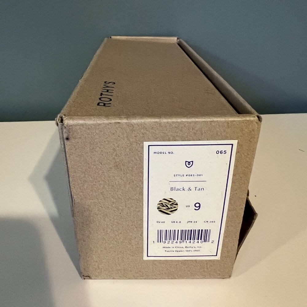 Rothys The Hemp Slide Black & Tan Womens size 9, Brand New With Box - Picture 7 of 7